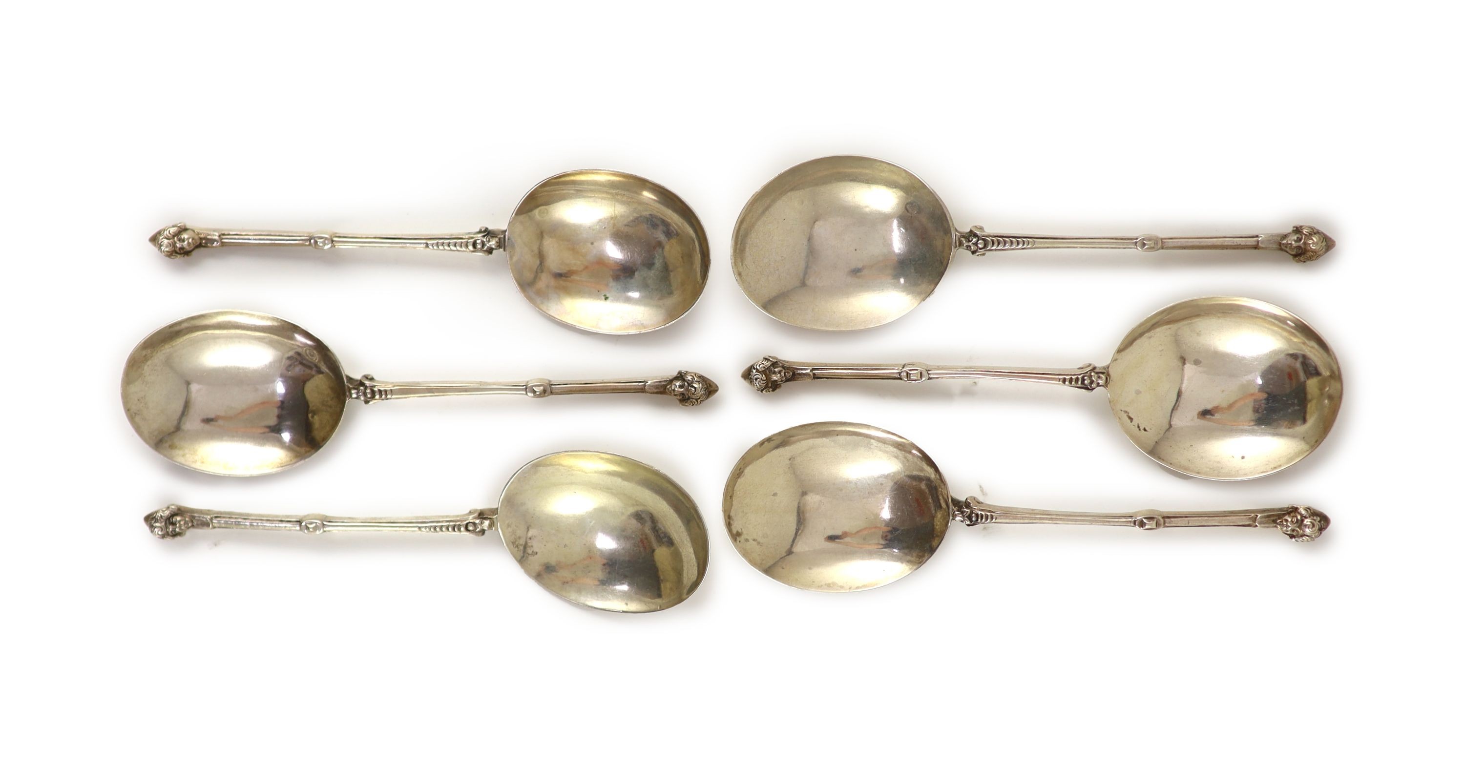 A harlequin set of six 19th century Dutch? silver baptismal spoons, some engraved arms of the Kingdom of the Netherlands